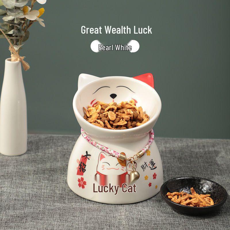 Ceramic Anti-Tip Slanted Cat Food & Water Bowl with Cervical Support Large - Prosperity (Recommended by Manager)