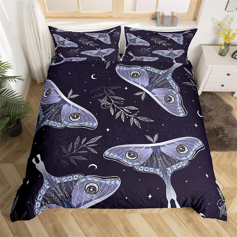 Death Moth Duvet Cover Set Queen Size Gothic Skull Boho Comforter Cover Black And White Skeleton Decorative Soft Bedding Set