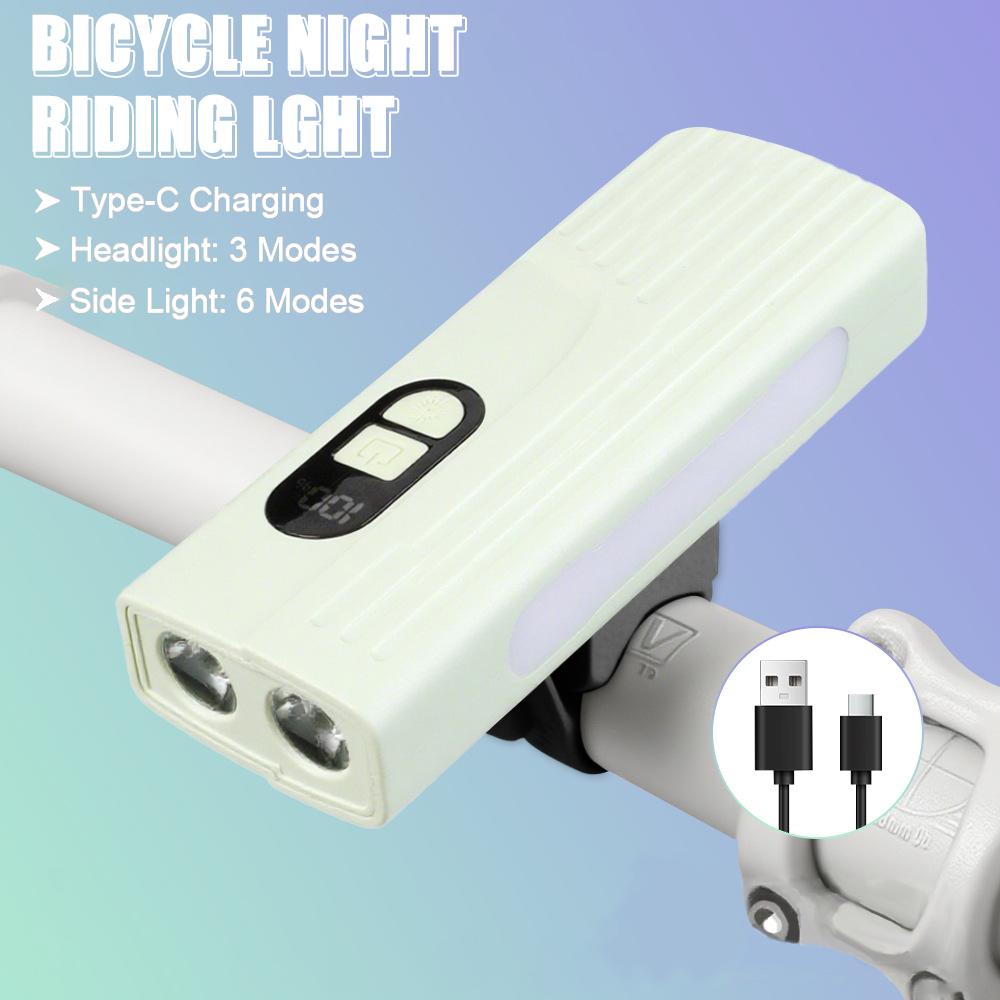 Bicycle Front Light with Colorful Warning Side Light Digital Display MTB Head Light Bottom Magnet Flashlight Cycling Accessories