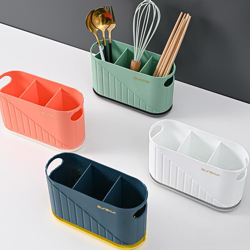 Creative Double Chopsticks Tube Home Kitchen Removable Compartment Draining Chopsticks Cage Knife Hollow Storage Box