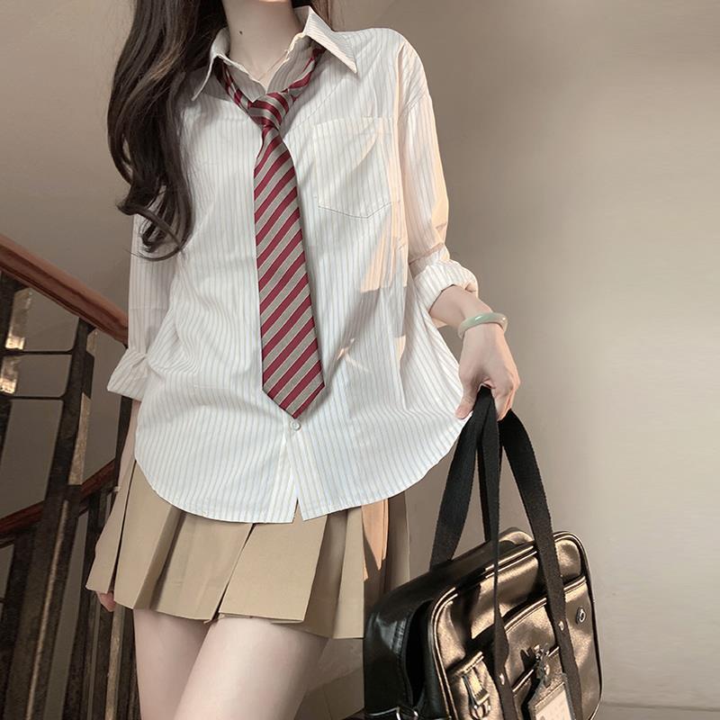 Women's Striped Long-Sleeve Shirt - Autumn 2024 Japanese Basic Style