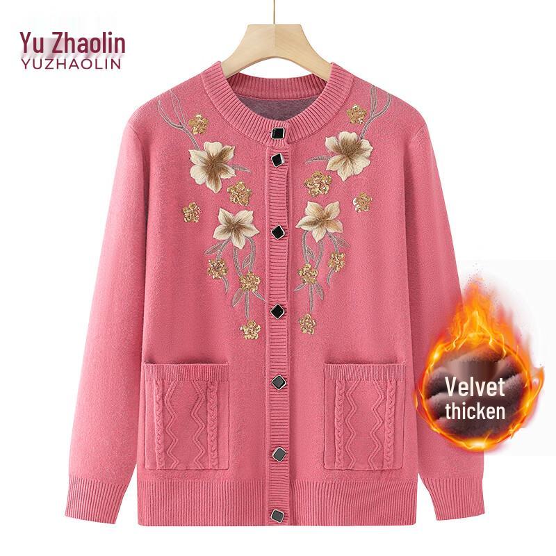 YUZHAOLIN Women s Thick Fleece-Lined Sweater for Mid-Aged & Elderly XL