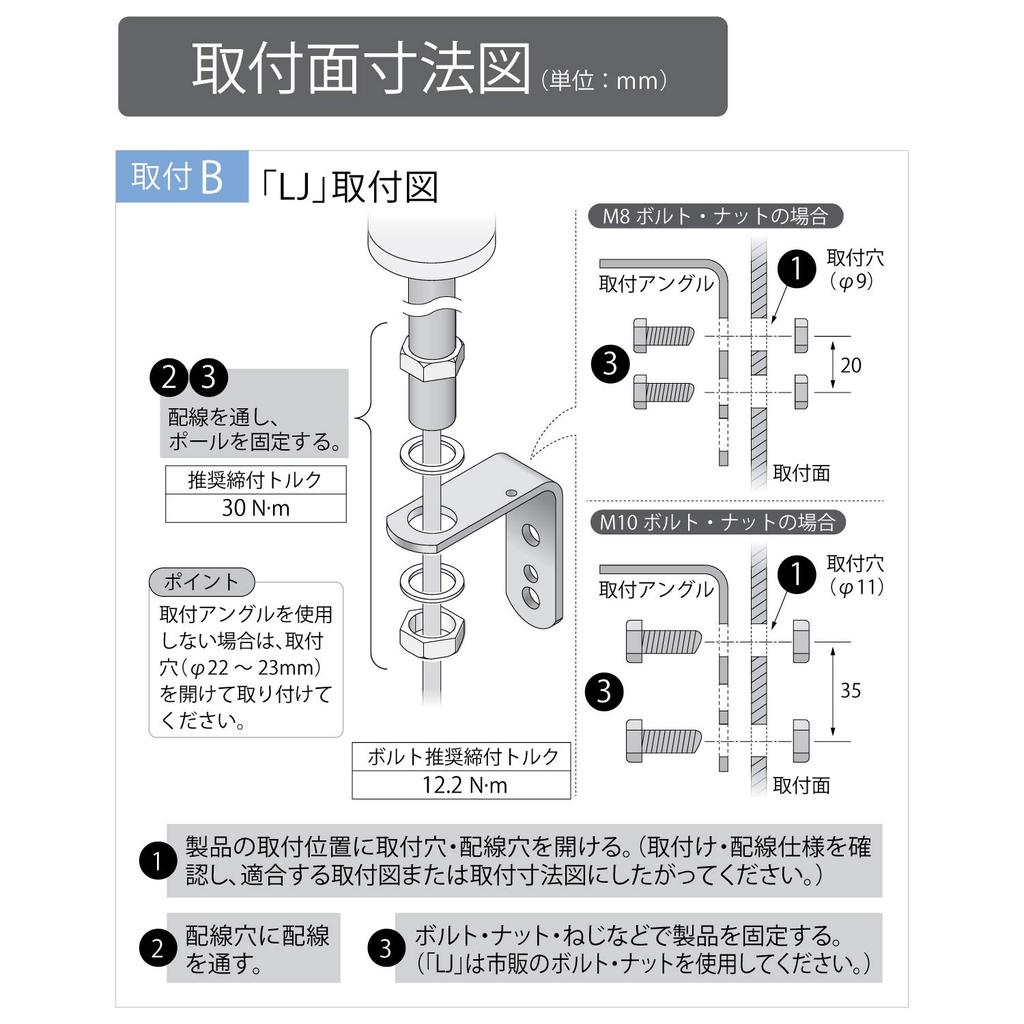 PATLITE Stacked Signal Light Signal Tower DC24V Green No buzzer Pole mounting Cab tire cable LR4-302LJNW-RYG 40 3-stage Red, Yellow, flashing/No