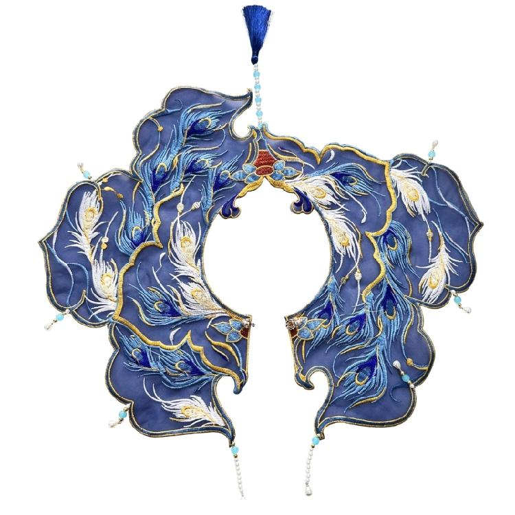 Embroidery Yunjian Shawl Decorative Tassels Ancient Asymmetrical False Collar 1 синий