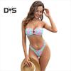 2Pcs/Set Women Bikini Set Bandeau Padded Wireless Bikini Bra High Waist Swimming Briefs Set Split Design Flower Print Swimsuit