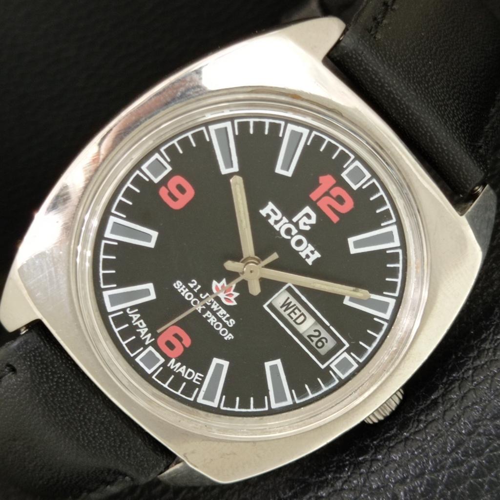 RICOH R31 AUTOMATIC VINTAGE JAPAN MENS BLACK COLOR DIAL WATCH a707659-1