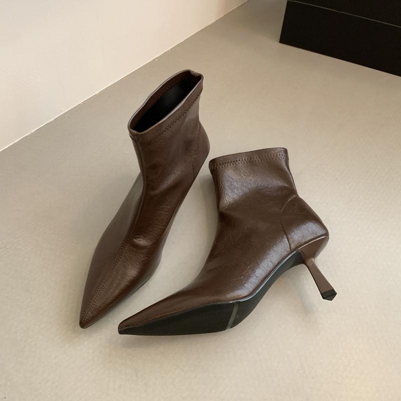 

Мода Bailamos Новый Бренд Женские Короткие Ботинки Дамские Элегантные Ботильоны Обувь Тонкий Средний Каблук Уличные Платье Туфли-Лодочки Mujer 39 коричневый