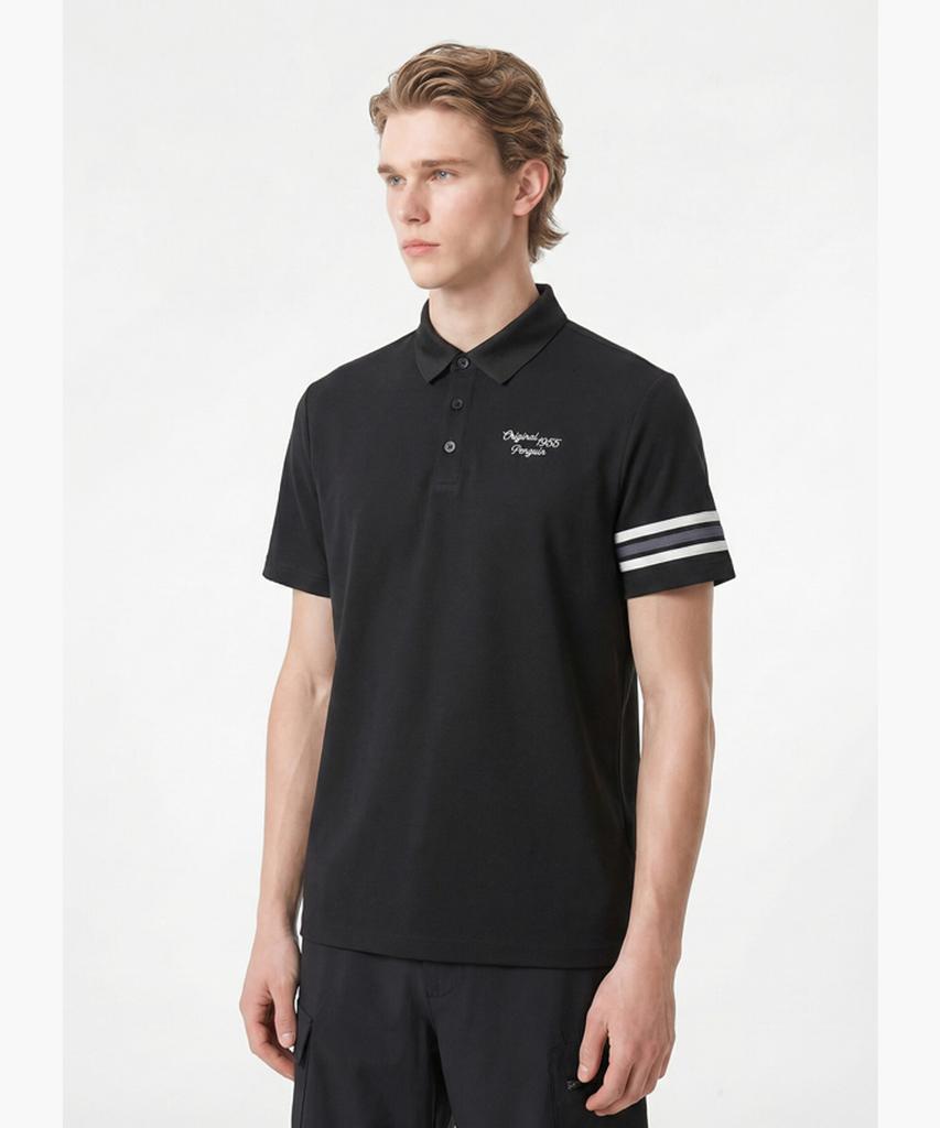 Penggwinbaimeonsingweeo Men'S Pique Short Sleeve Collared T-Shirt Black Mr221Pts46