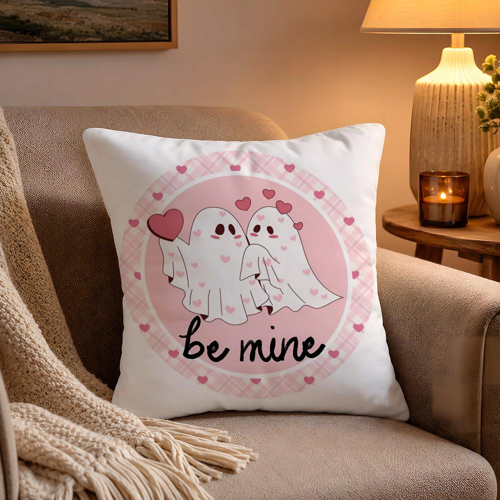 Anime Cute GGhost Couple Pillow Case Soft Plush Cushion Cover Double Print and Invisible Zipper for Sofa Home Car Use