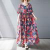 Summer New Simple Bohemian Long Dress Fattened and Enlarged Short-sleeved Crew Neck Printed Dress Women's Clothing