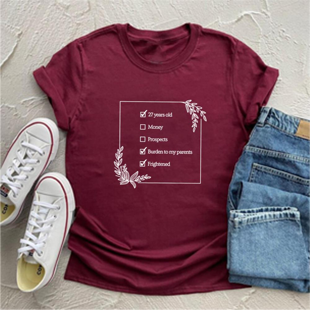27YearOld Checklist TShirt Pride and Prejudice Shirt No Money No Prospects Shirts Burden To Parents Tee Jane Austen Gift