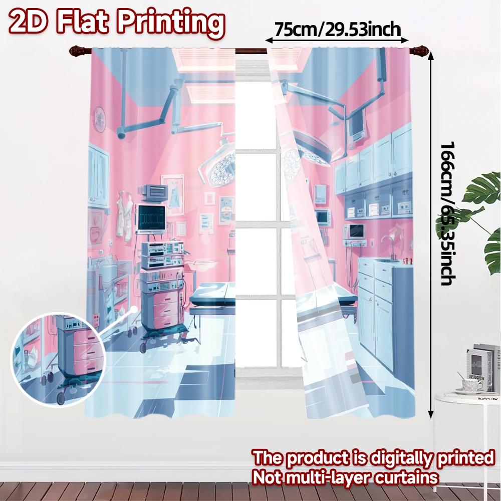 2pcs   2D FLAT PRINTING Curtains (Without Rod) Operating Room Light Filtering Chic Curtains Versatile Polyester Curtains All
