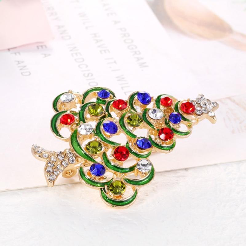 Vintage Christmas Tree Brooches Retro Colored Rhinestones Brooch Pin Cloth Corsage Christmas Decorative Accessories