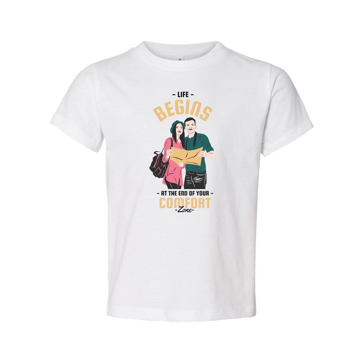 

Outdoors Unisex Graphic Tee With Couple And Map Design And The Quote Life Begins 4XL