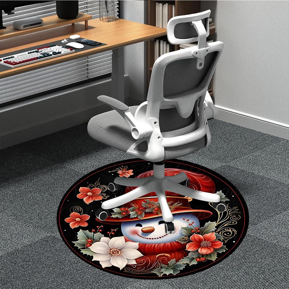 1pc Christmas Snowman Decor Chair Carpet for Office, Round Non Slip Durable Large Size Office Carpet, Suitable for Office