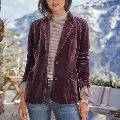 Fashion Long Sleeve Pocket Short Jacket Elegant Soft Velvet Solid Button Coat Casual Turn Down Collar Suit Jackets Tops 30088