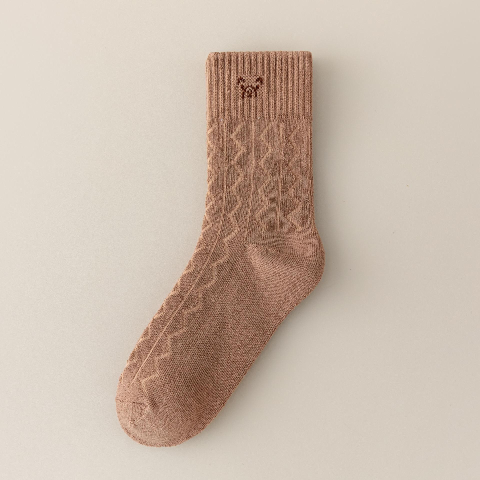 

Женские утолщенные махровые носки - теплые носки средней длины с рисунком медведя из мультфильма в японском стиле для осени и зимы Bear Terry Socks светло-коричневого