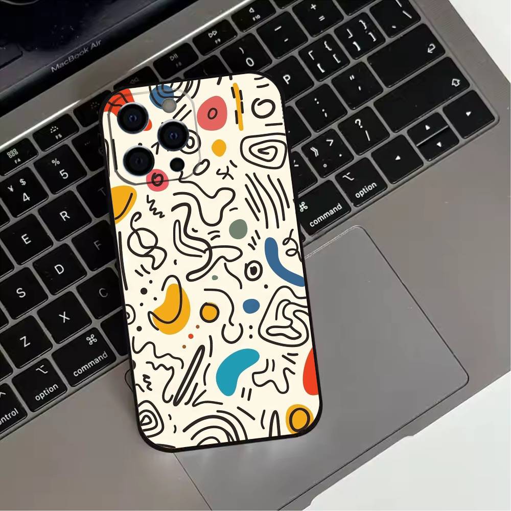 Trendy Abstract  Phone Case For iPhone 17,16,15,14,13,12,11 Plus,Pro Max,XS,Soft Silicone Black Cover