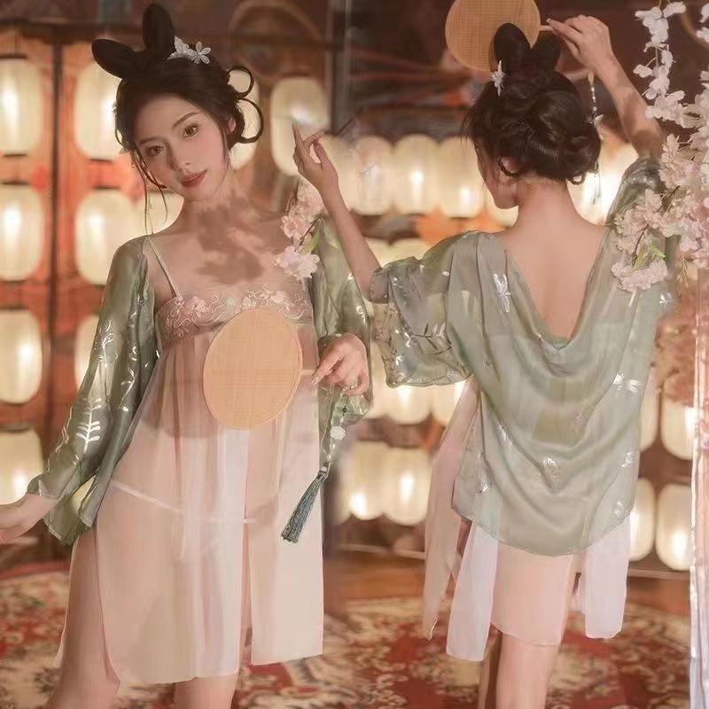 Diemiaosi Hanfu-Inspired Silk Lingerie Set, Large Size, Sexy Ancient Palace Style (A243)