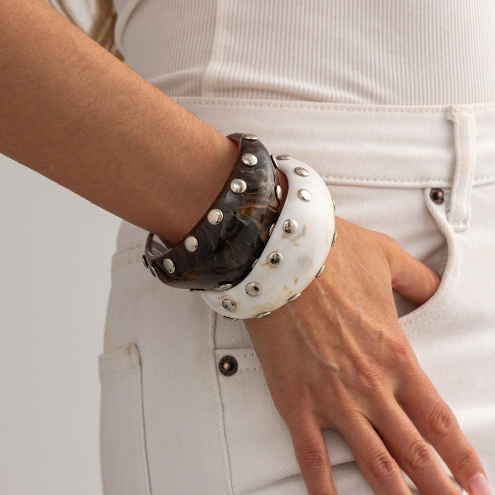 Marbling Resin Cuff Bracelet Rivet Chunky Bangle Vintage Wide Cuff Bracelet Gifts