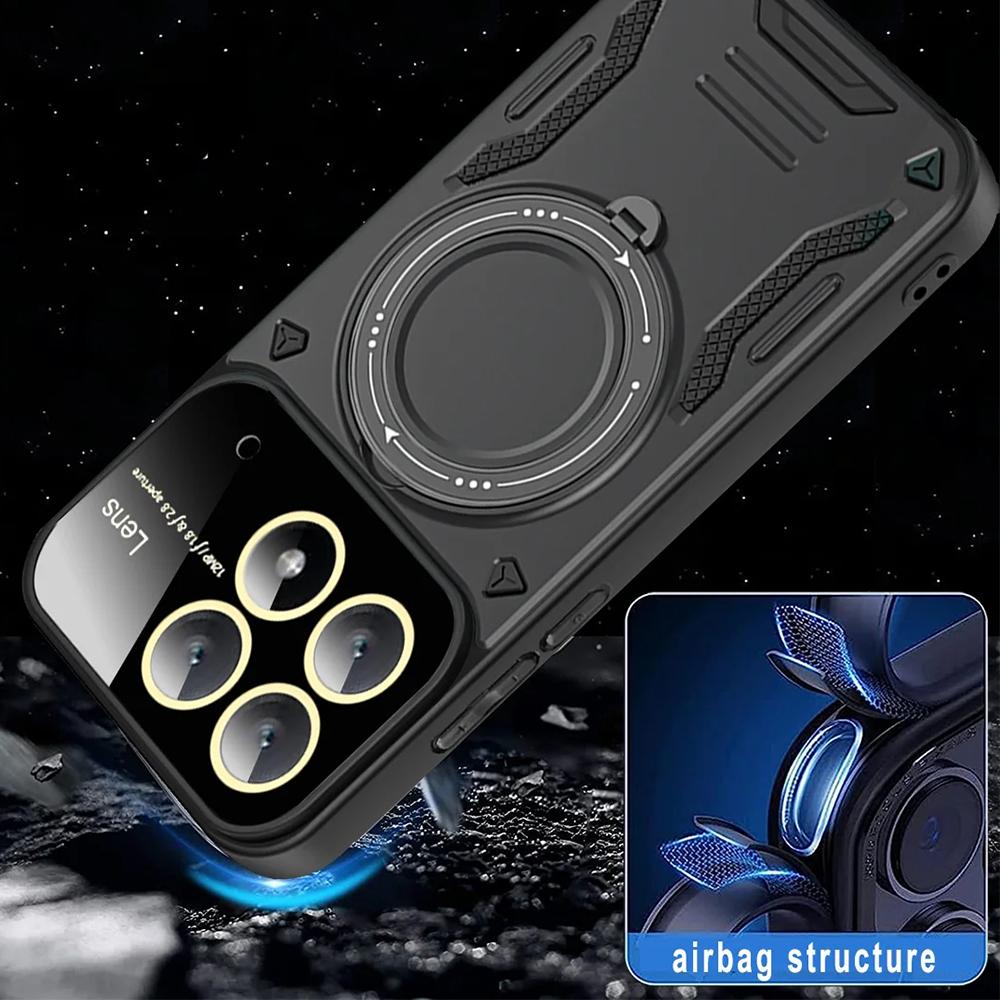 Military Shockproof Bumper Cover For POCO F6 X6 M6 Pro Magnetic Phone Case With Folding Holder For POCO X5 X4 X3 Pro NFC C65 M5S