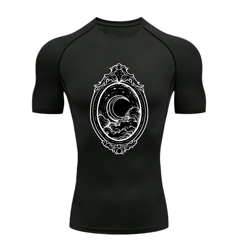 Moon and Clouds  Men's Sports T-shirt Training Fitness Compression Workout T-Shirt Rashgard Tops Men's Fitness T-Shirt