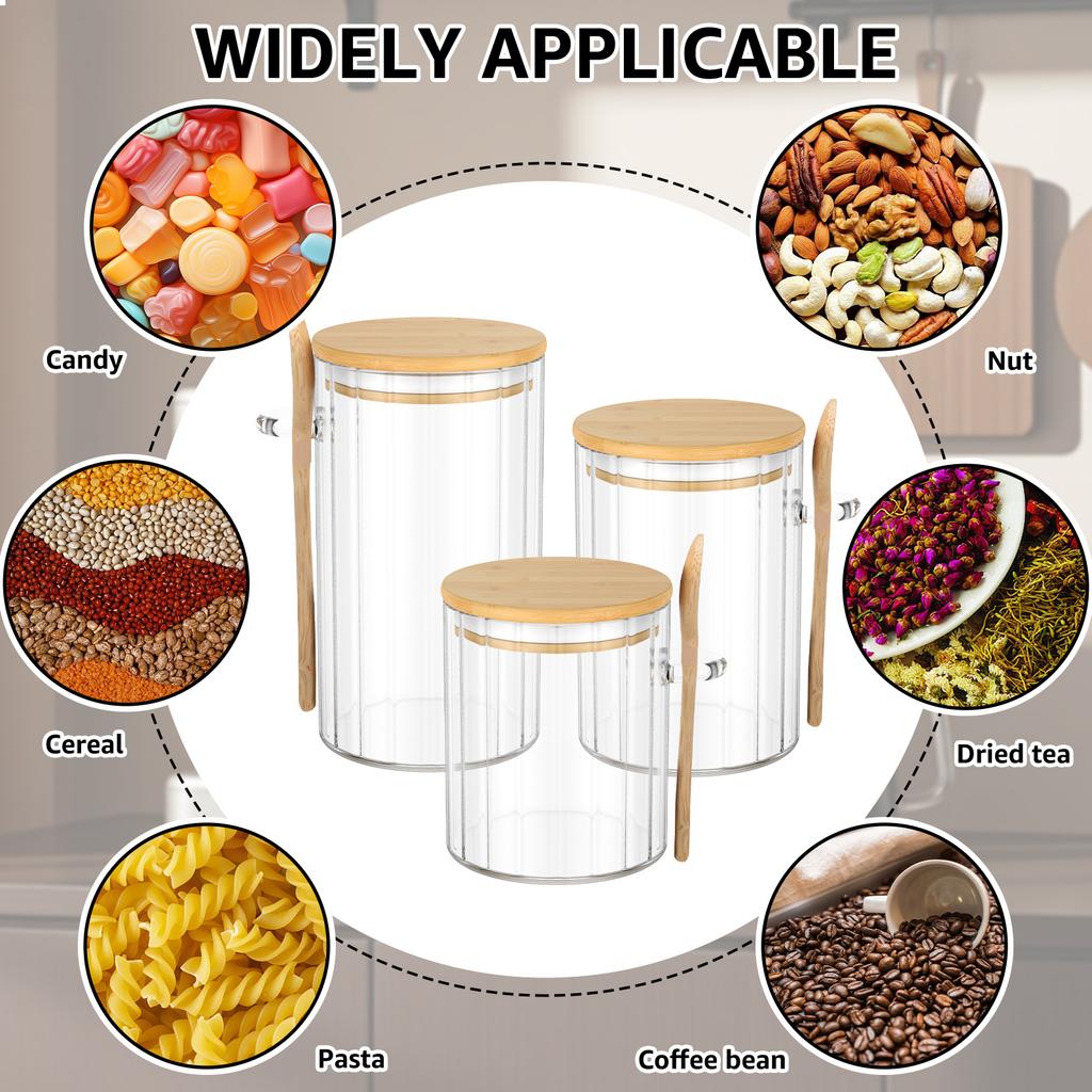 3Pcs Glass Jar with Spoon Airtight Glass Jars with Bamboo Lid Overnight Oat Container Transparent Glass Bulk Food Storage Jar