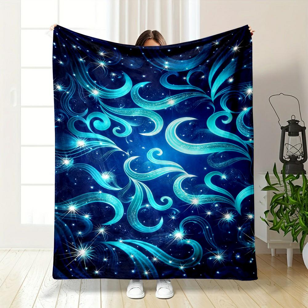 Swirling Starry Night Sky Design Blanket Flannel Blanket for Bedroom, Living Room, Sofa, and Nap Sofas