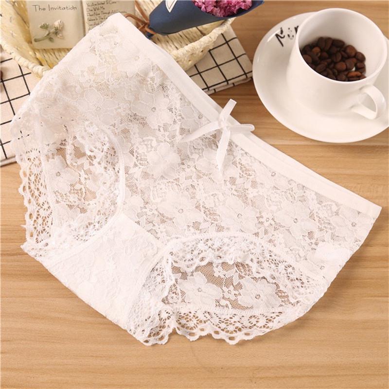 Ladies Sexy Underwear Lace Breathable Briefs Panties Breathable Lace Trim Mesh Briefs