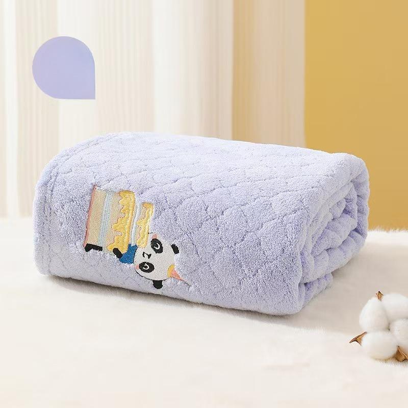 Baby Bath Towel Super Soft Absorbent Bath Fast-Drying Towel Cartoon Embroidery Blanket Coral Fleece Thickened