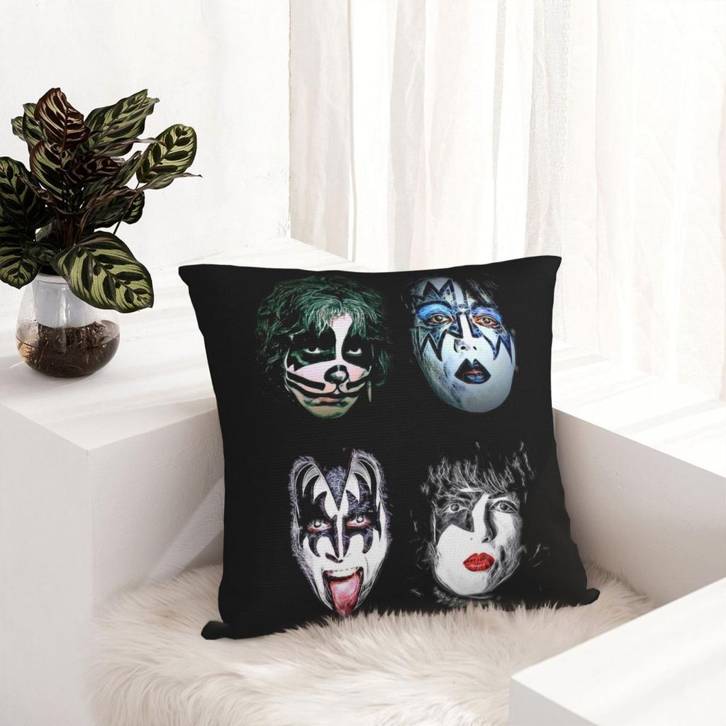 KISS Rock Band Square Pillowcase Cushion Cover Pillow Case Throw Pillow Cover for Home Sofa Living Room