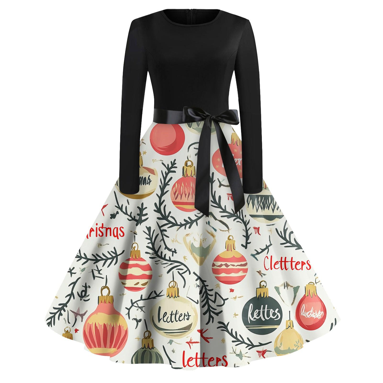 

Жіночі різдвяні сукні з принтом, з довгим рукавом, з круглим вирізом, великих розмірів, вечірні, для випускного балу XXXXL