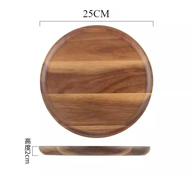 Wooden Round Tray Acacia Wood Home Coffee Bread Plate Multi-Purpose Solid Wood Afternoon Tea Treats