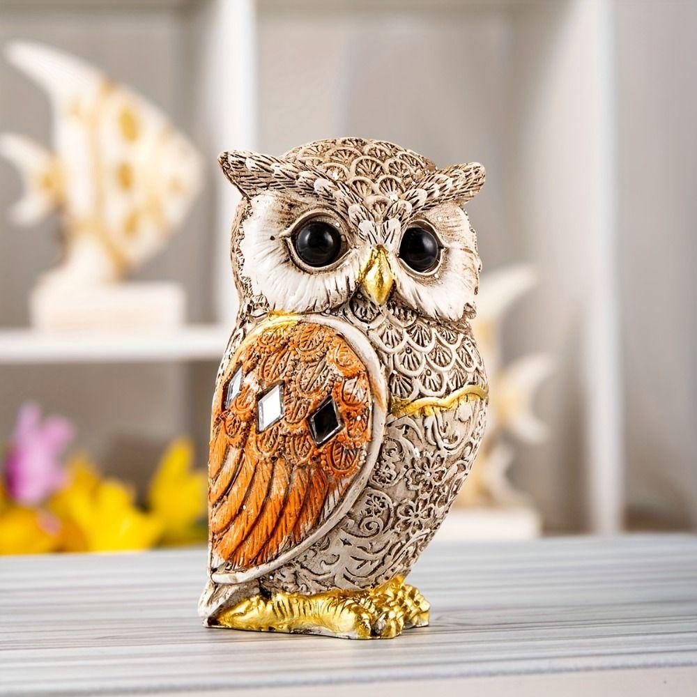 Cute Owl Statue Resin Desktop Ornament Creative Bird Miniature Figurine  Cabinet