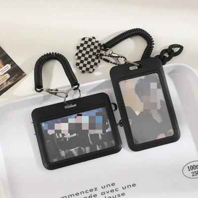 Simplicity Nero Colore Kpop Photocard Holder Corea Moda Student ID Card Protector con ciondolo Portatile Photo Card Cover Case