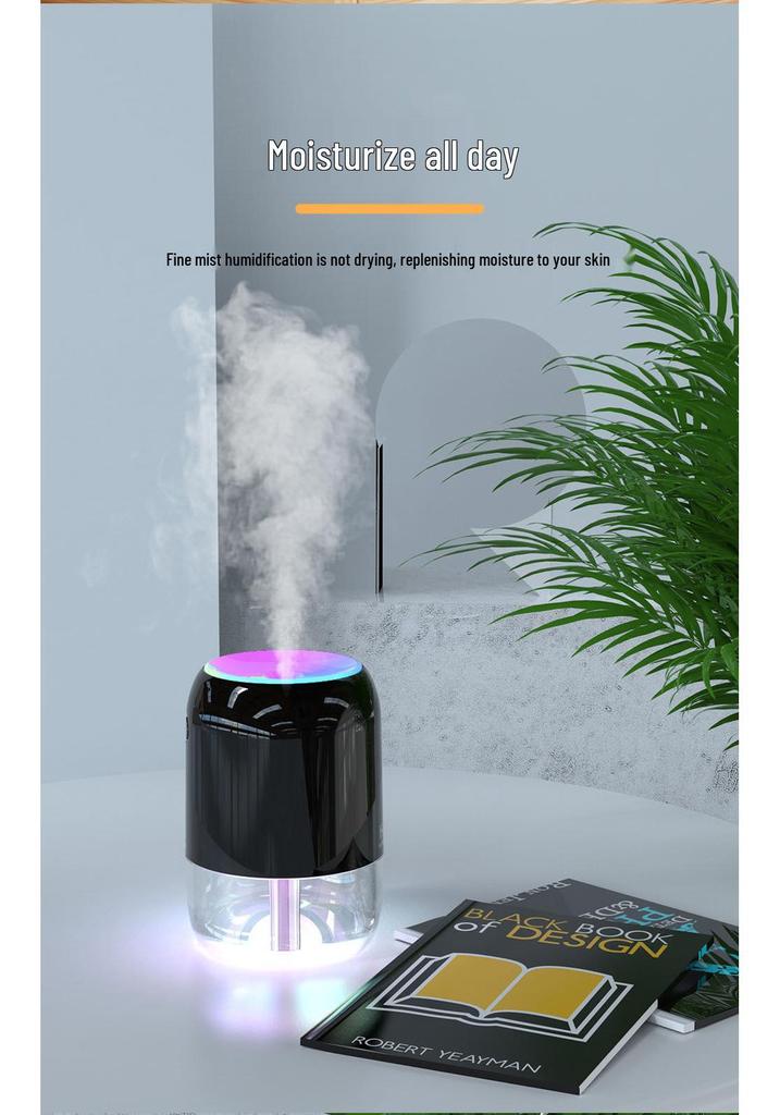 USB Mini Humidifier for Bedroom, Home, Car & Desk with Large Mist Output & Colorful Light