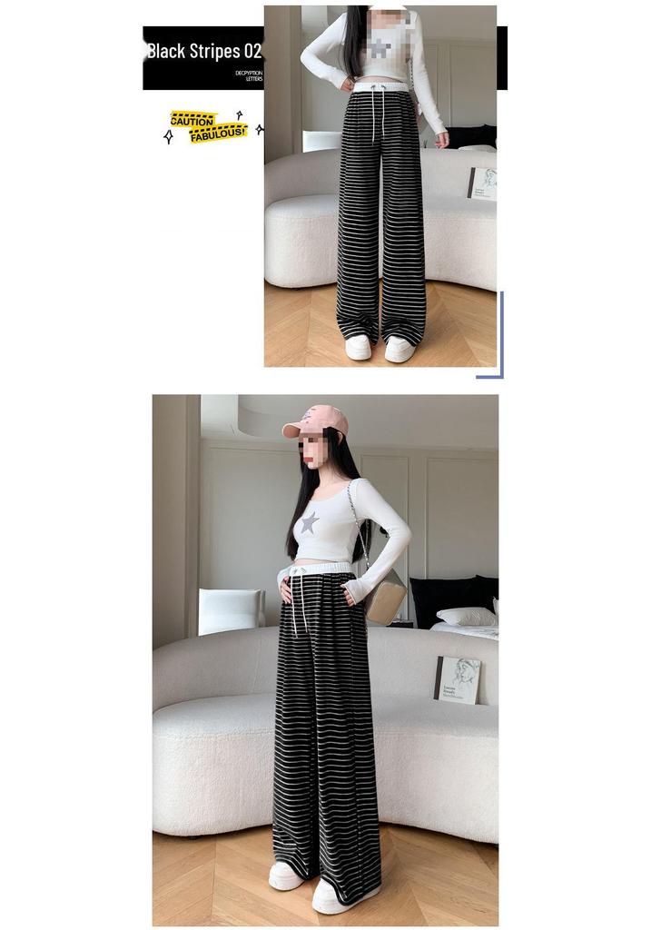 2024 Autumn Stripe Wide-Leg Maternity Pants - Loose, Floor-Length, Casual Fit