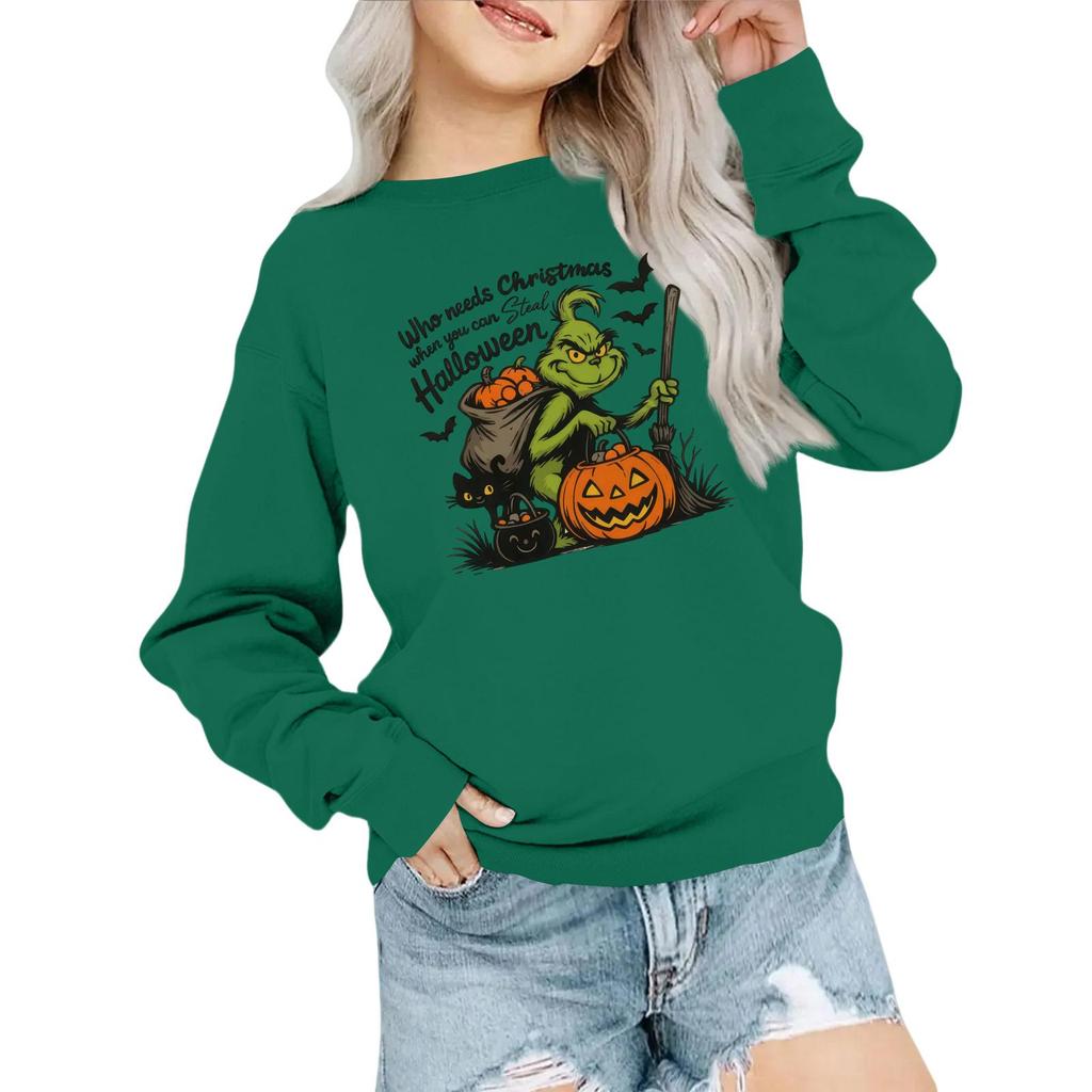 Kids' Fashion Loose-Fit Casual Long-Sleeve Christmas Print Oversized Crewneck Sweatshirt