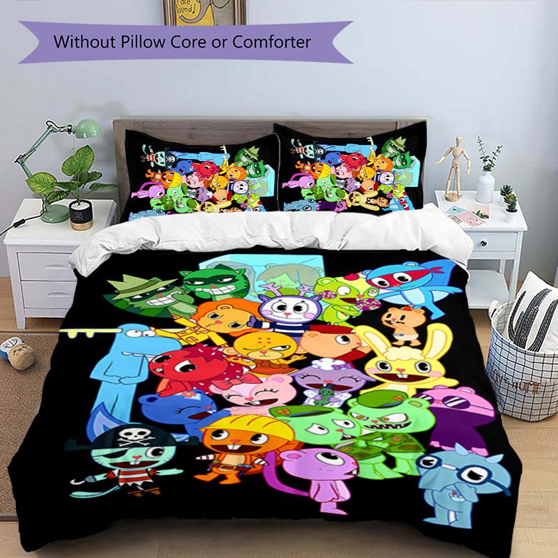 3pcs Happy Tree Friends3 pattern bedding set duvet cover set includes duvet cover &pillowcases, perfect all season bedroom decoration & gift