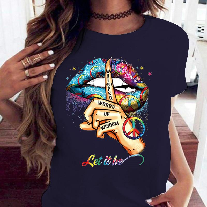 Summer Round Neck Creative Mouth Pattern 3D Print Top Fashionable Casual Short Sleeved Women's T-shirts