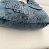 Washed Denim Slouchy Hobo Bag with Multiple Front Pockets Casual Large Capacity Shoulder Purse for Women Daily Travel