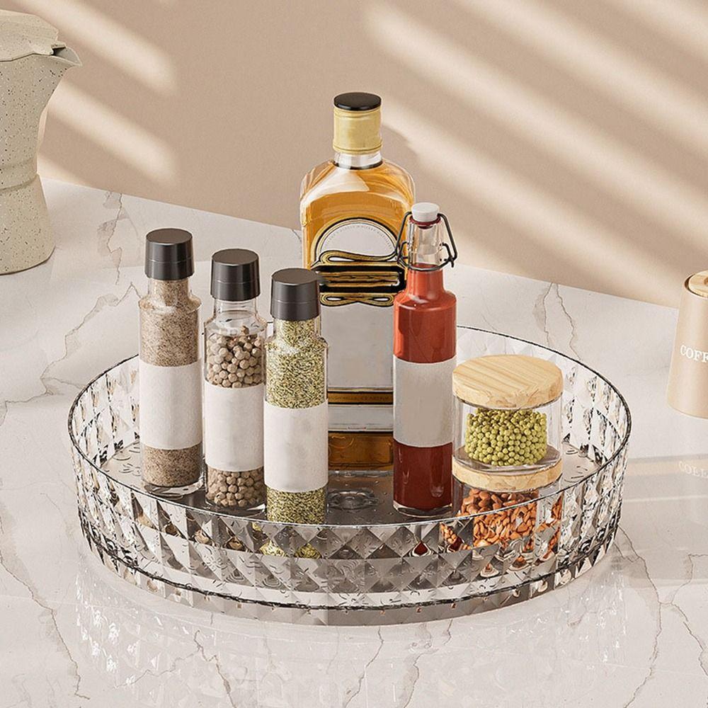 Plastic 360° Rotating Kitchen Spice Rack Non-Slip Fruit Plate Tray Cabinet Organizer  Desktop