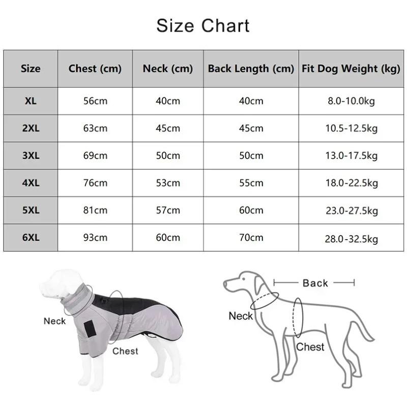 Winter Large Dog Clothes Waterproof Big Dog Jacket Vest With High Collar Warm Pet Dog Coat Clothing For French Bulldog Greyhound