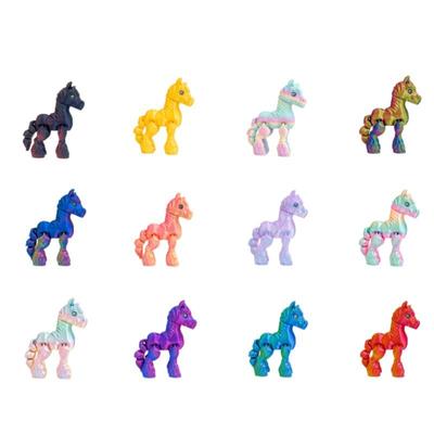 1Pc 3D Printed Toy Rainbow Horse Simulated Statue Cute Zodiac Horse Joint Tail Movable Figurine Office Decor New Year Gift