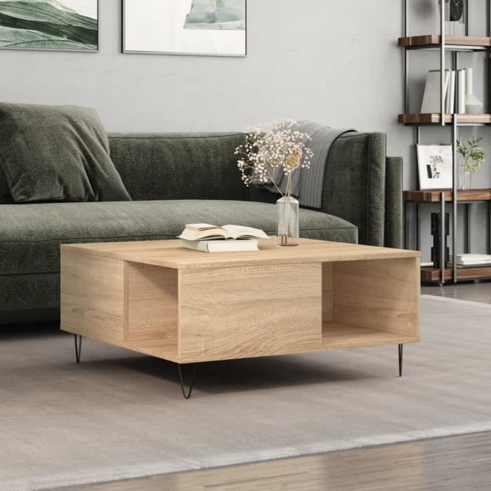 VidaXL Table basse chêne sonoma 80x80x36,5 cm bois d'ingénierie 830783