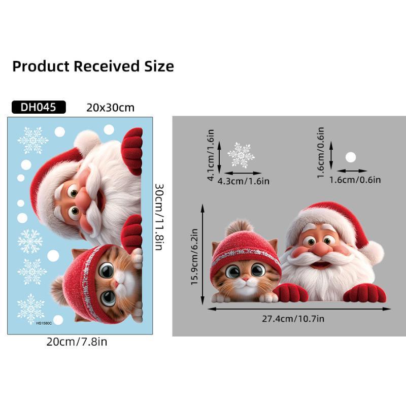 Christmas Window Clings With Cute Santa Cat Snowflake Pattern Removable Self Adhesive For Home Shop Xmas Decoration