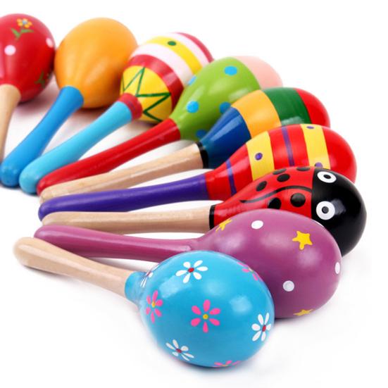Wooden Colorful Sand Hammer Hand Rings Maraca Educational Children Baby Toy