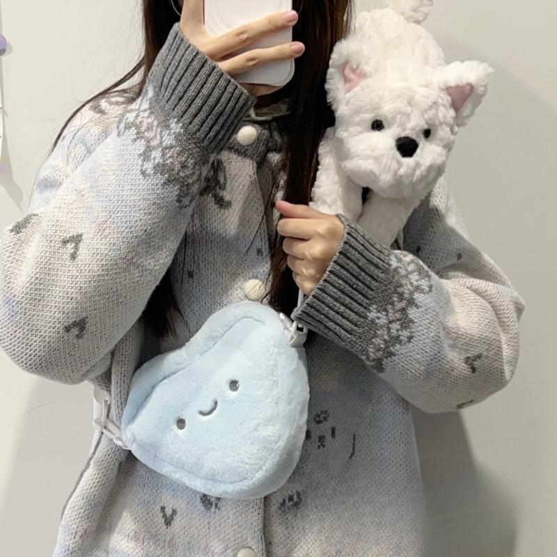 

Милая синяя сумка через плечо в форме сердца Плюшевая игрушка Вест-Хайлендская белая терьер Милый мягкий рюкзак Мультяшная кукла Дорожная сумка Женский подарок на день рождения