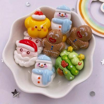 10PCS Resin Colorful Kawaii Cartoon Christma Star Snowman Santa Claus Tree Cookie Man Flatback Figurine Scrapbook DIY Bow Crafts