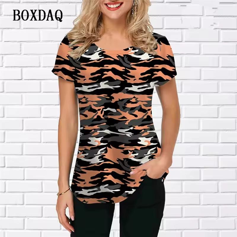 Fashion Women Camo T-Shirts Short Sleeve 3D Print Camouflage Style Ladies T Shirt Loose O-Neck Casual Summer Pullovers Tops Tee